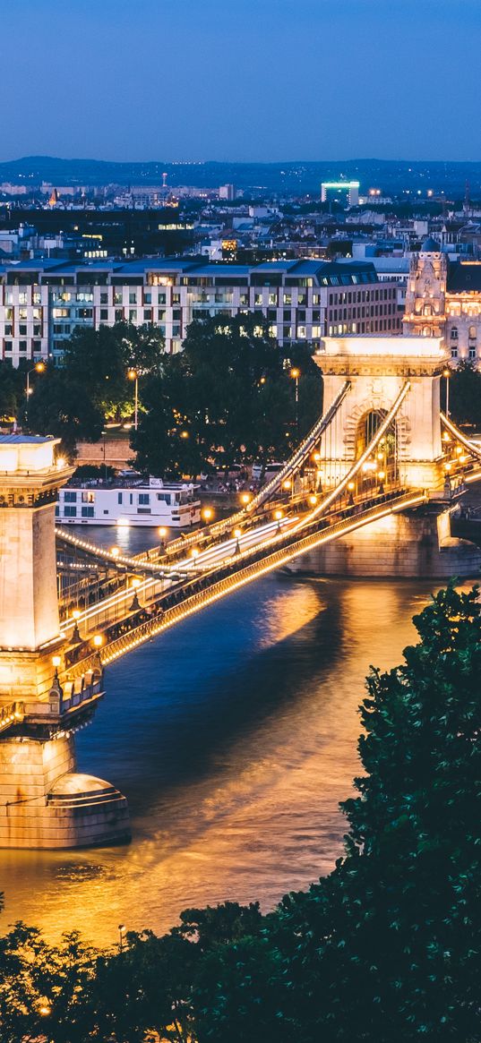 budapest, hungary, bridge, night city