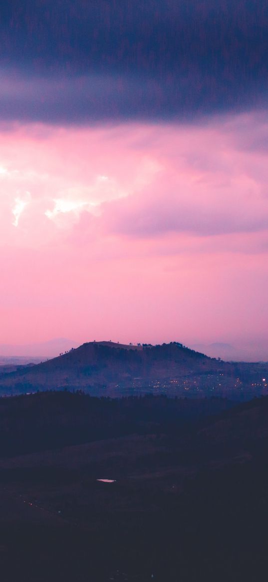 sunset, evening, far, mountains