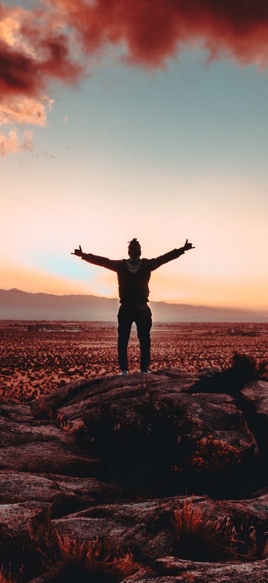 man, freedom, sky, stones