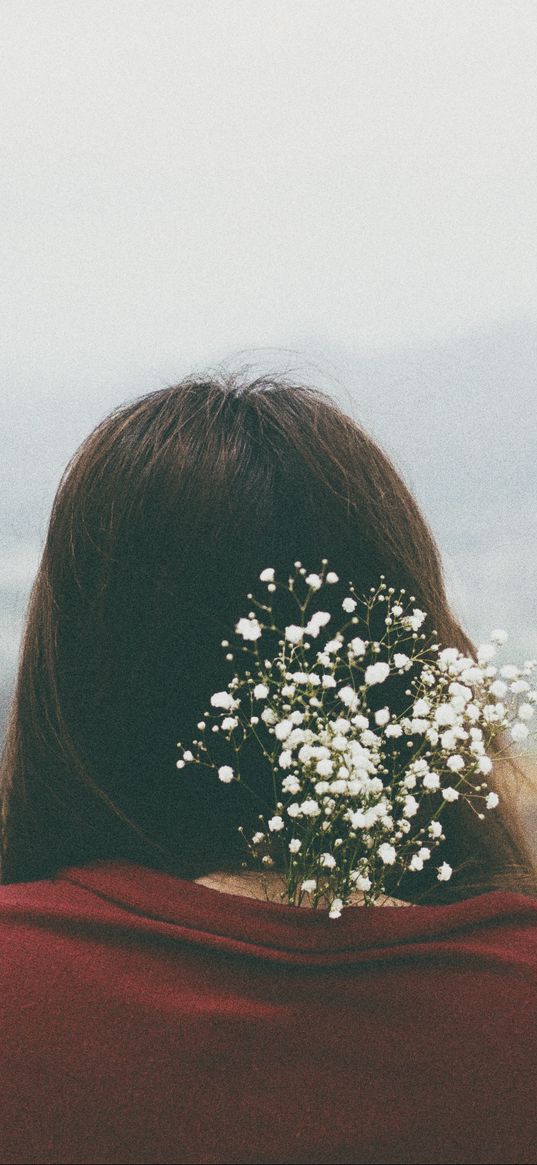 girl, flowers, hair, mood