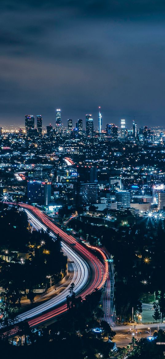 los angeles, usa, skyscrapers, night, top view