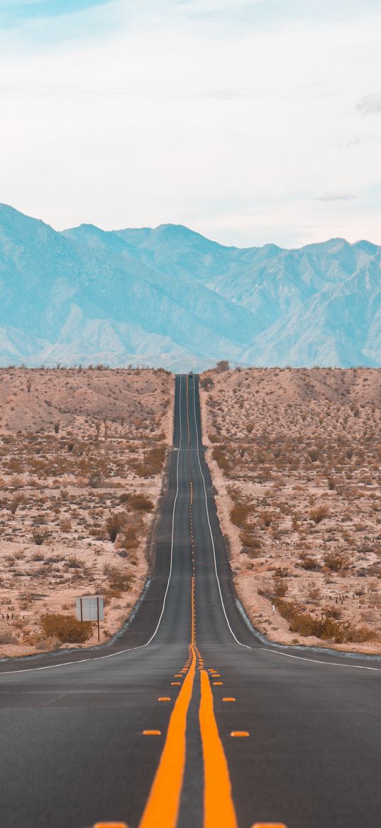 road, marking, mountains, horizon, direction