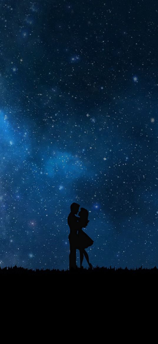 starry sky, couple, love, silhouettes