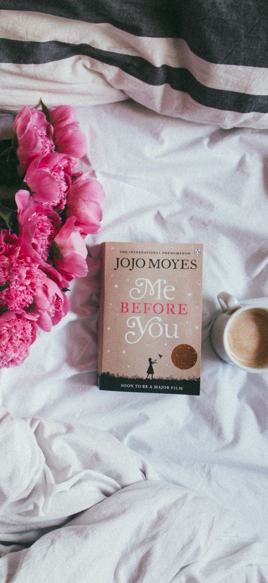 book, flowers, coffee, bed, mood