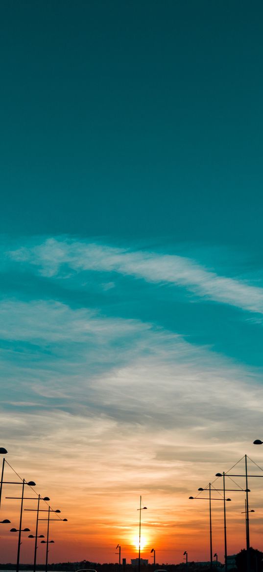 sky, sunset, pillars, horizon