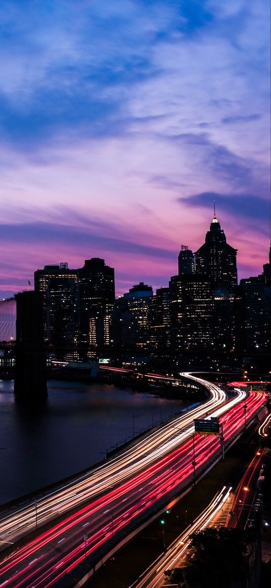 new york, usa, night, night city, road, buildings