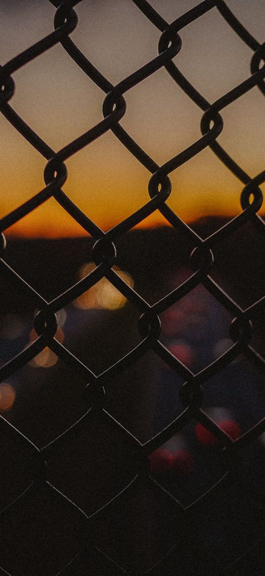 grid, fence, night, dark