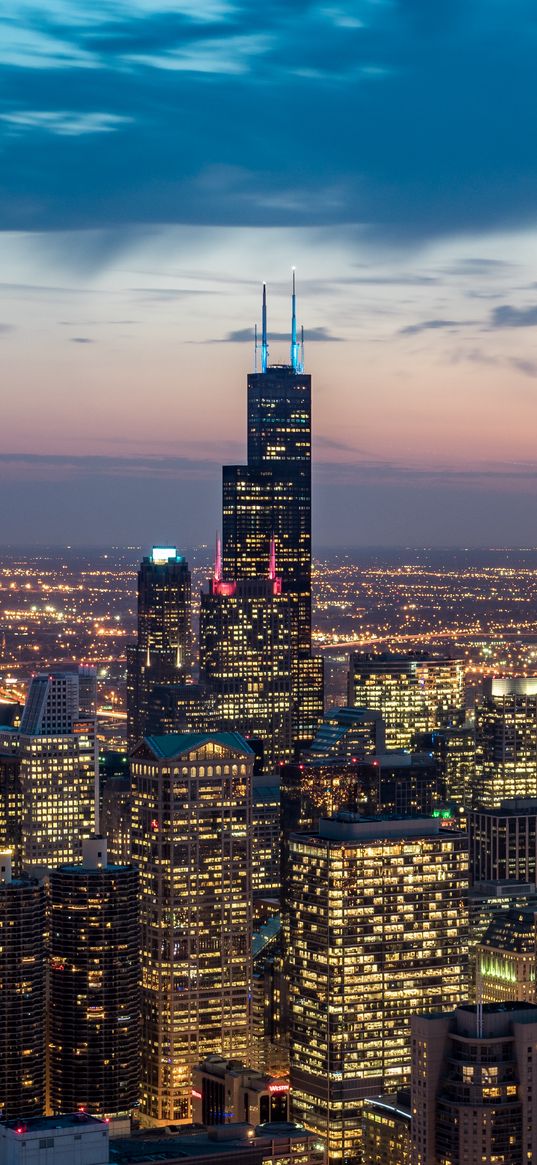 chicago, usa, skyscrapers, night