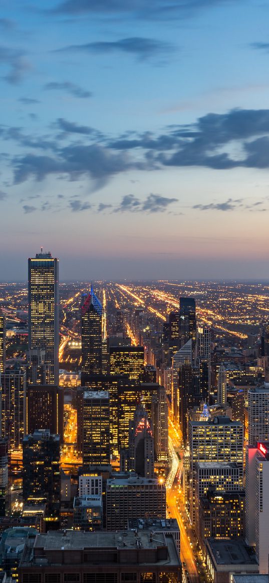 chicago, usa, skyscrapers, night, view from above