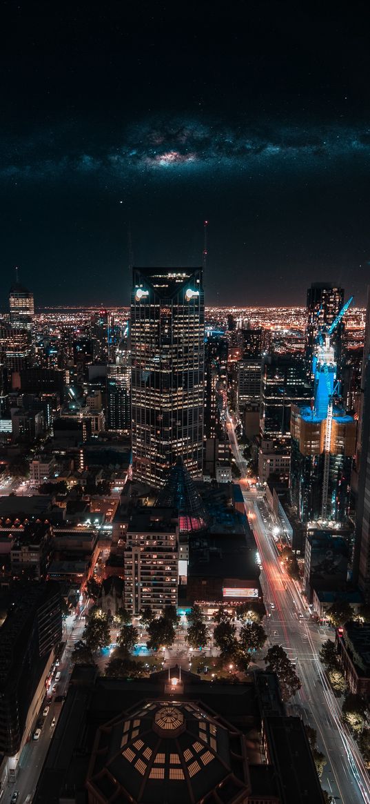 melbourne, australia, skyscrapers, night, top view