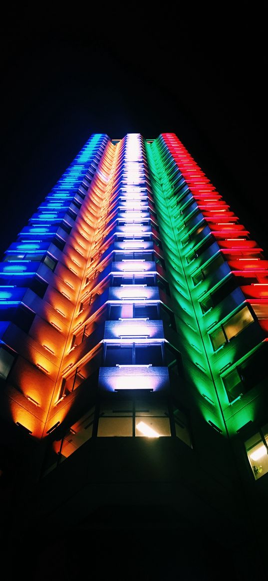 building, light, multicolored, bottom view