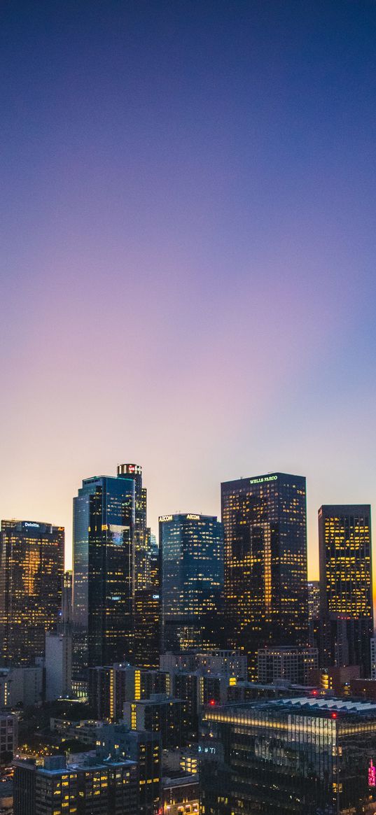 los angeles, usa, skyscrapers, sunset