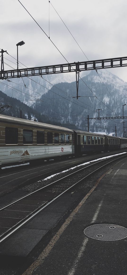 railway, train, mountains, winter