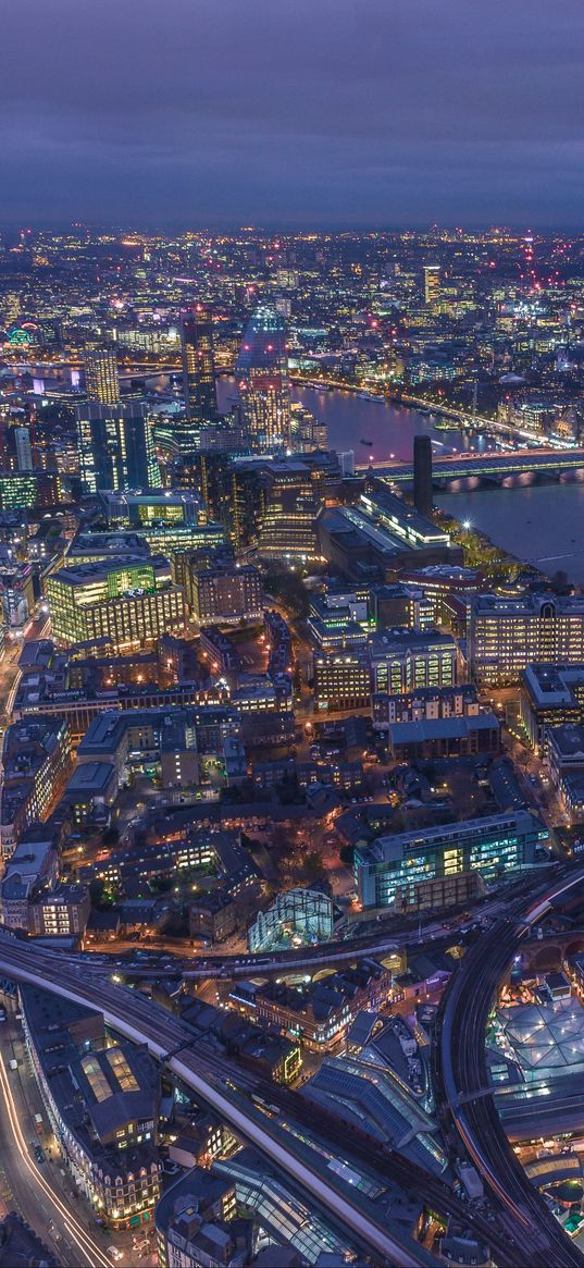 london, united kingdom, night city, top view