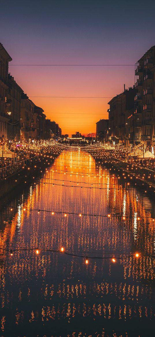 milan, italy, river, evening, city