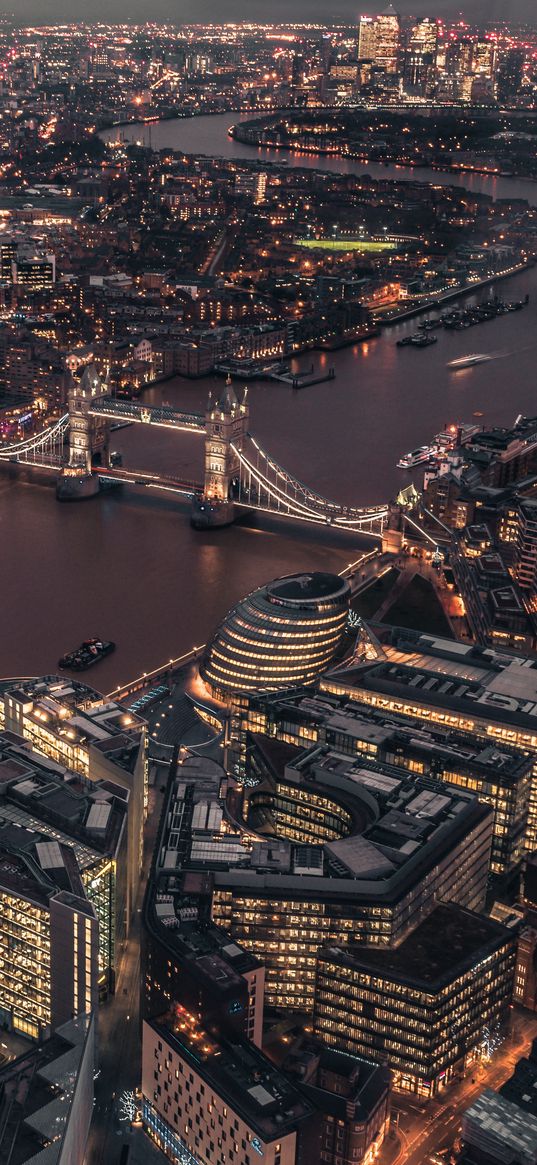 london, uk, city lights, bridge, top view