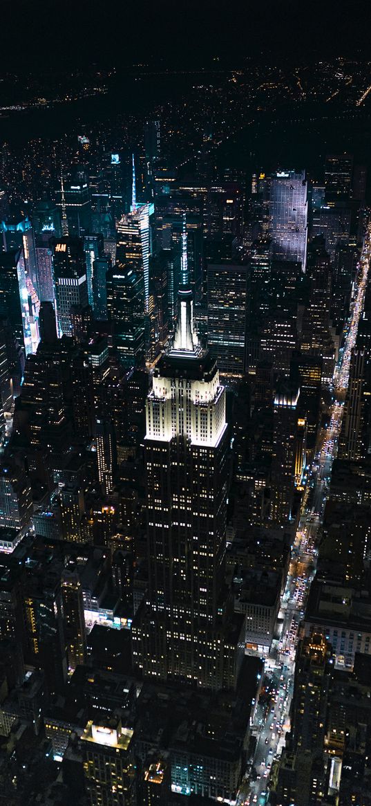 night city, skyscrapers, top view