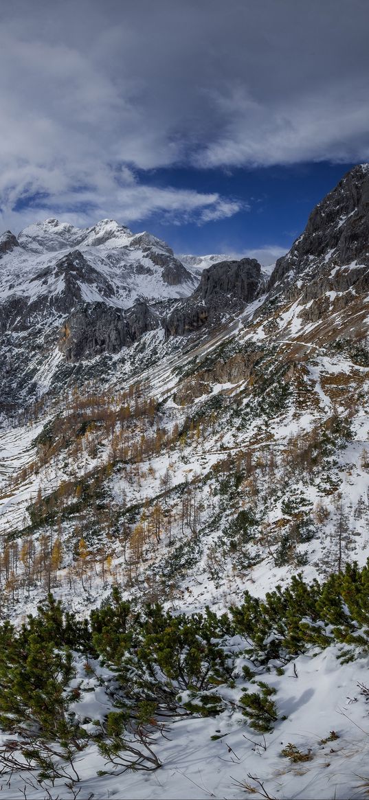 mountains, peaks, snow-covered