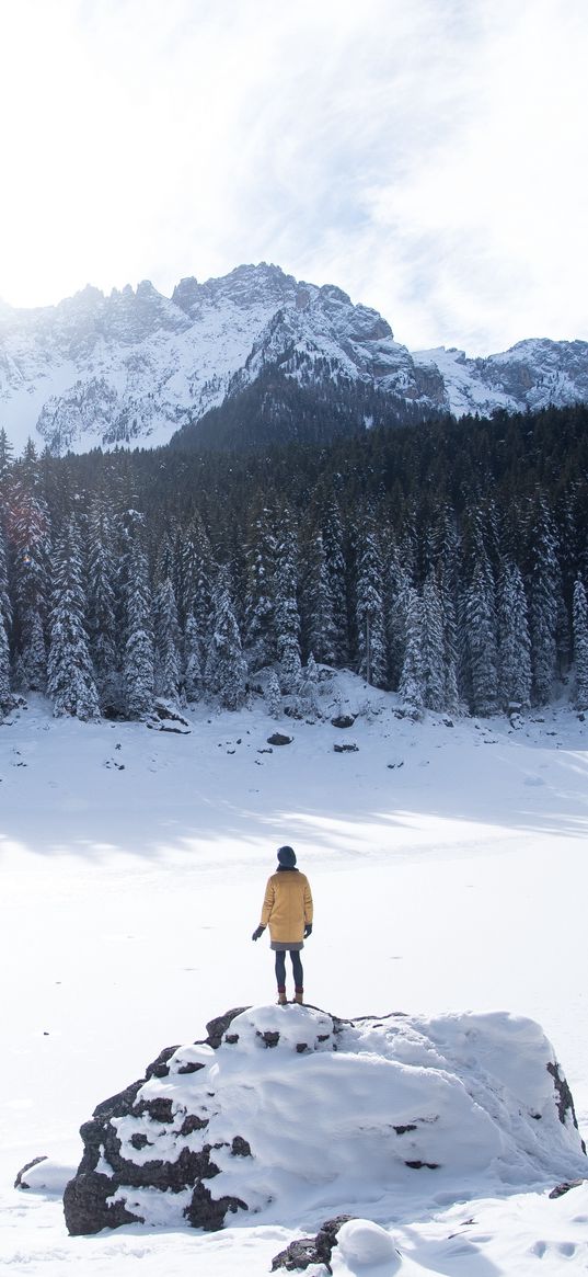 mountains, winter, man, travel