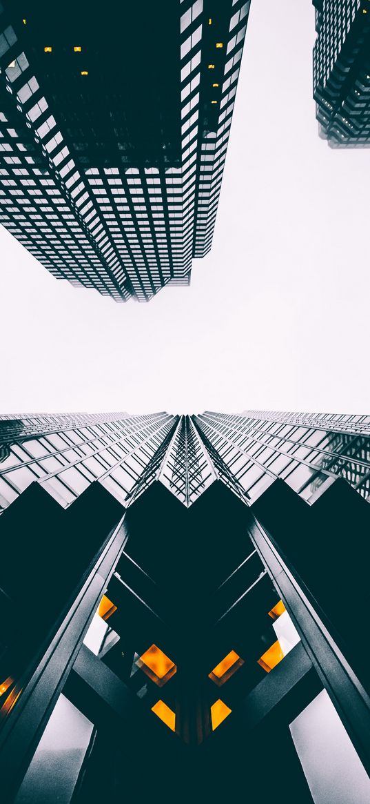 buildings, skyscrapers, view from below, sky