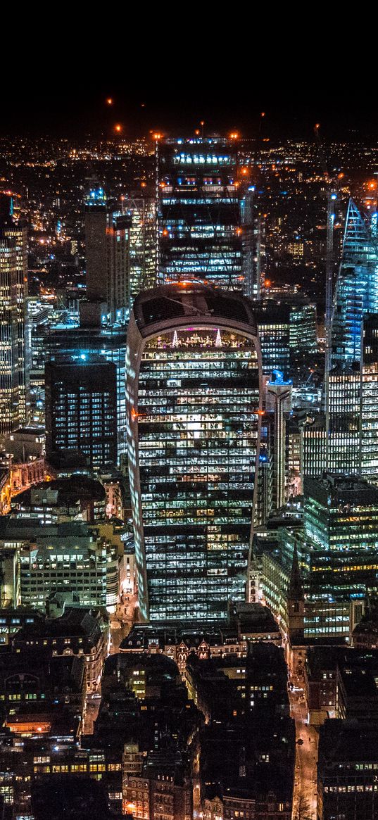 london, united kingdom, skyscrapers, top view, night city