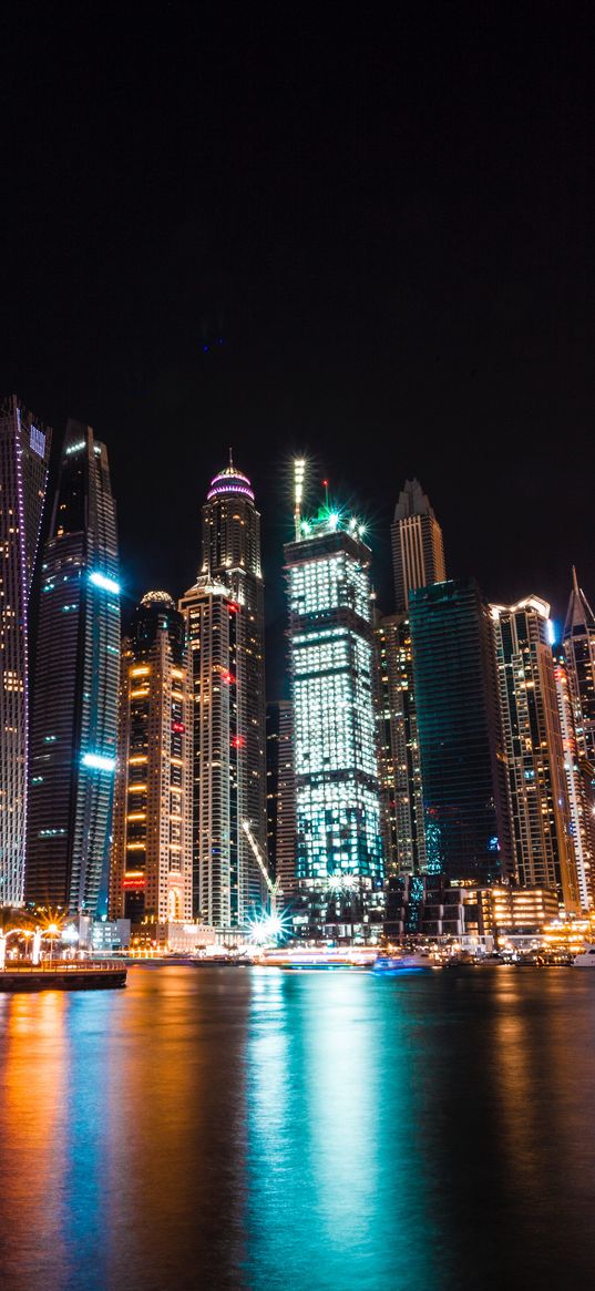 dubai, united arab emirates, skyscrapers, night