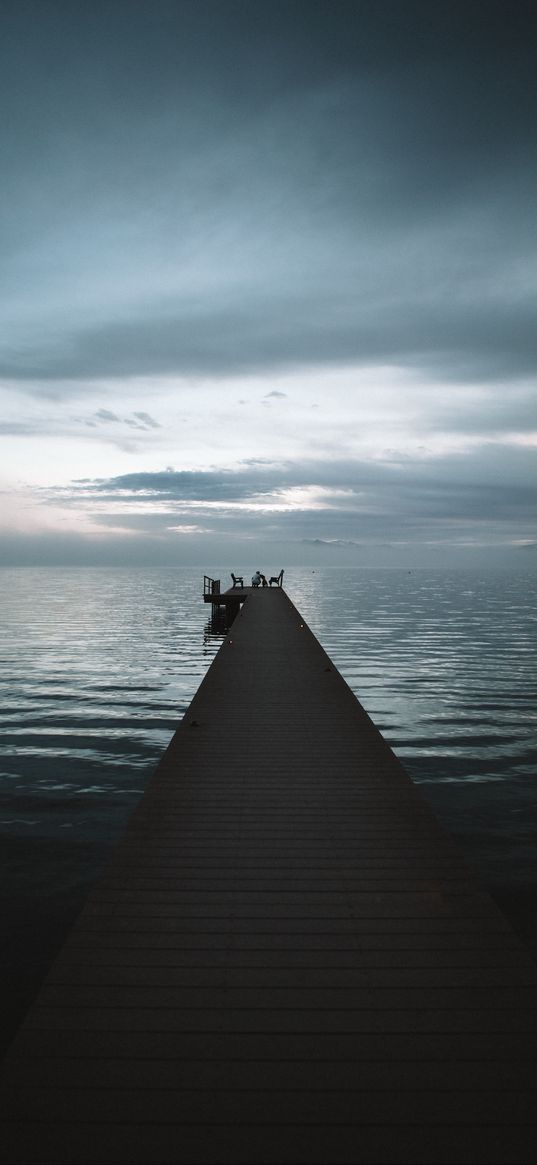 jetty, pier, sea, horizon, evening