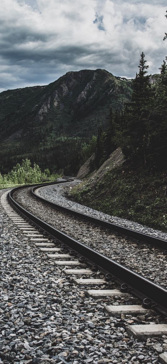 railway, mountains, turn