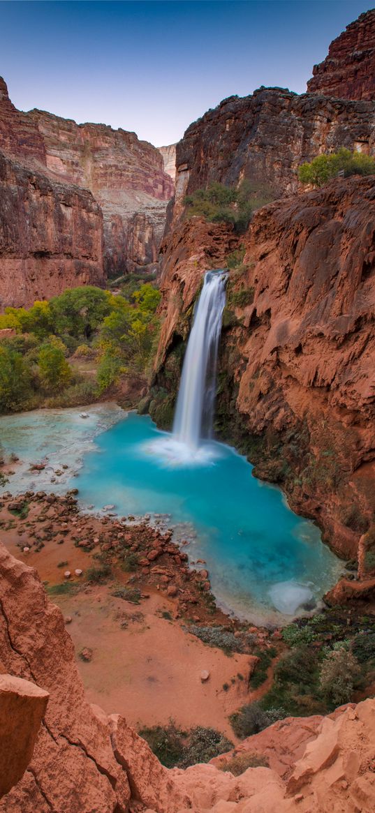 waterfall, current, stones