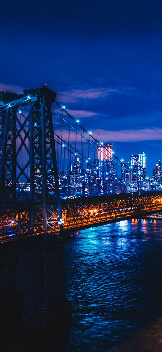 new york, usa, night city, bridge