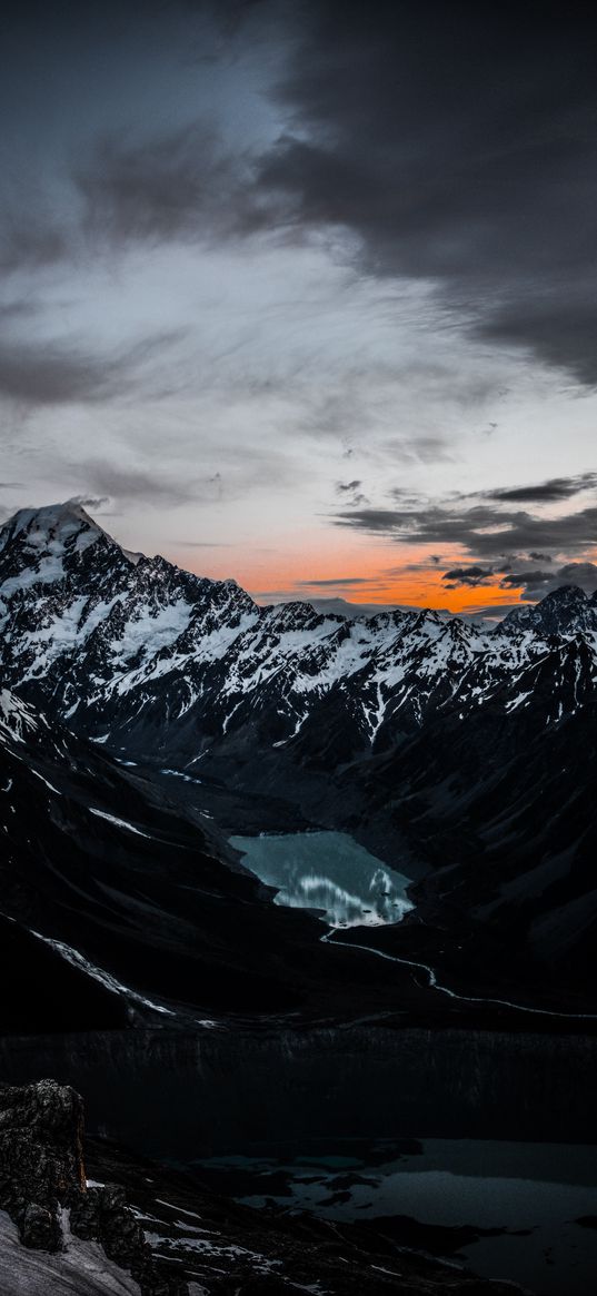 mountains, lake, tops, top view