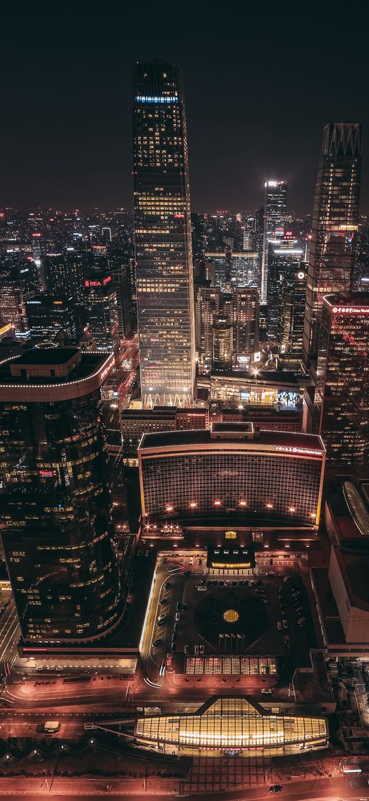 beijing, skyscrapers, night city, top view