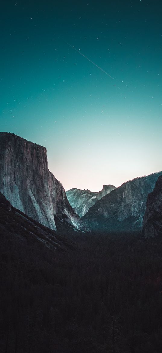 yosemite valley, mountains, night, stars