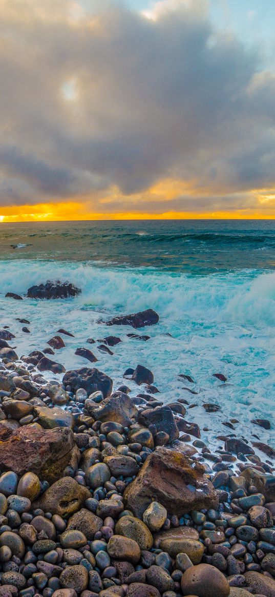 coast, stones, sea, foam