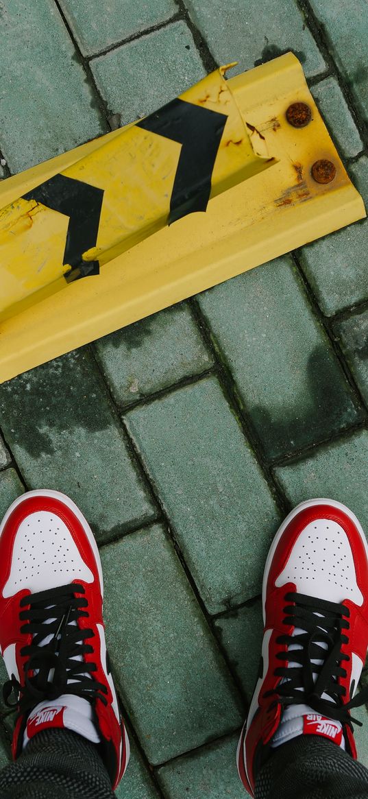 feet, sneakers, tiles