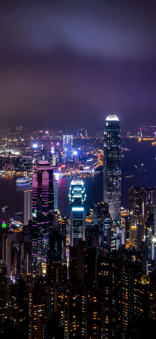 hong kong, china, skyscrapers, night city, city lights