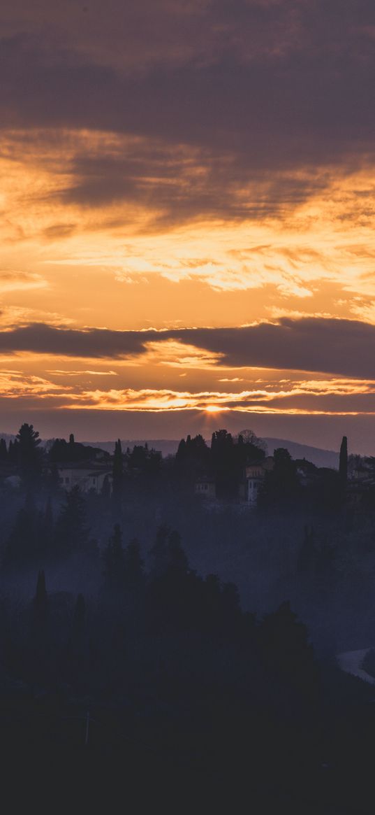 italy, florence, fog, dawn, sky