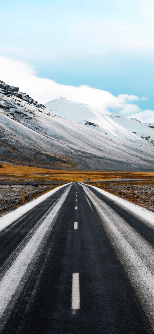 road, marking, mountains, direction