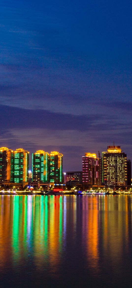 night city, panorama, skyscrapers, kerosene