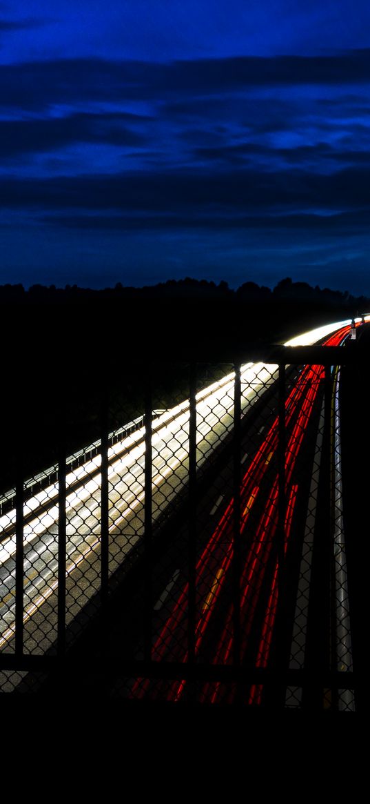 highway, night, bridge, road, light