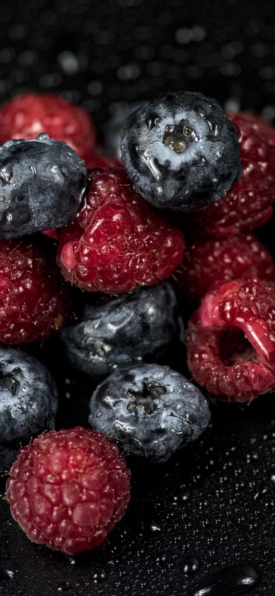 raspberries, blueberries, berries, drops