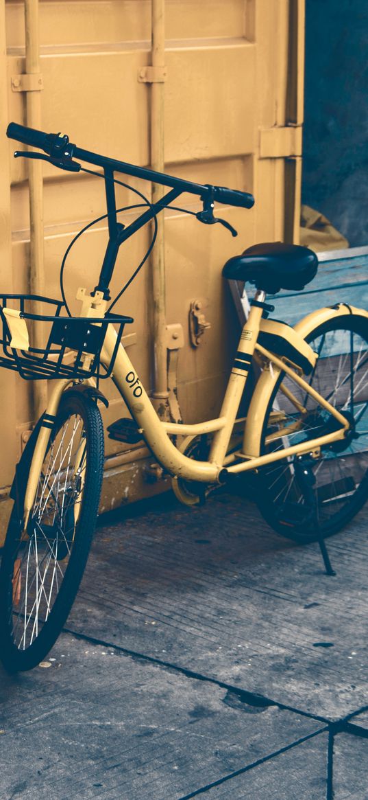 bicycle, door, yellow