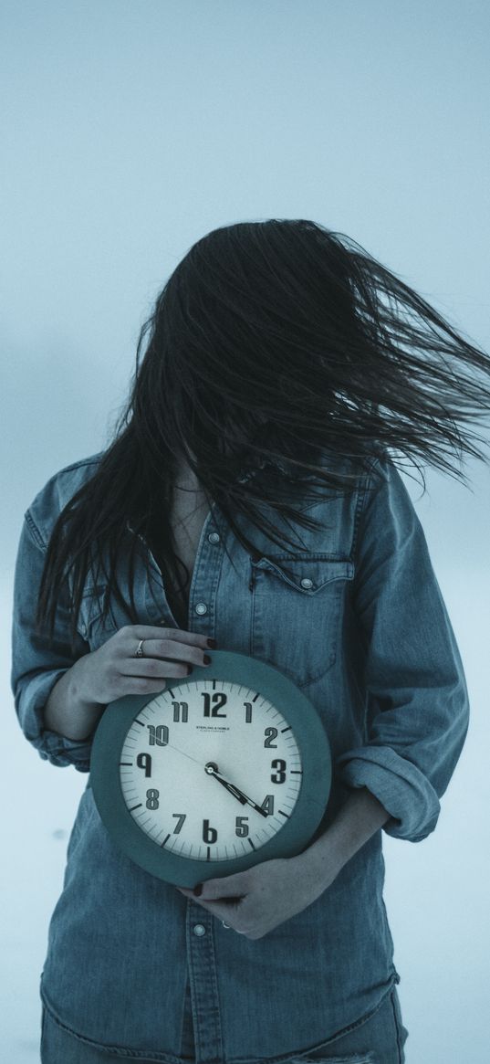 girl, clock, wind