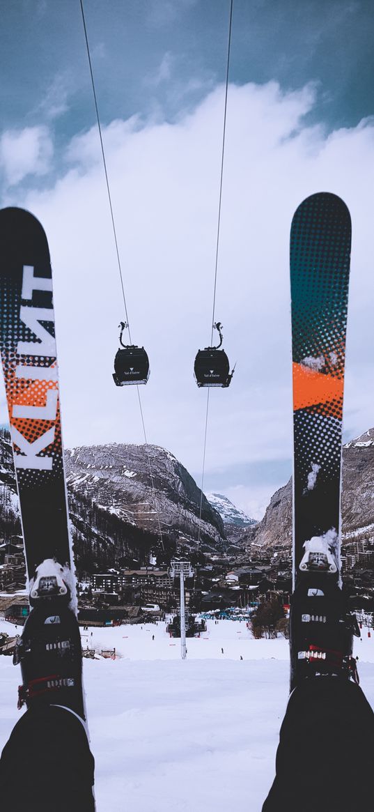 ski, cable car, mountains, winter