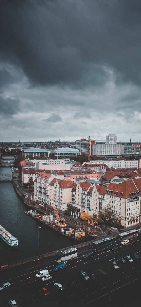 berlin, germany, river, buildings, top view