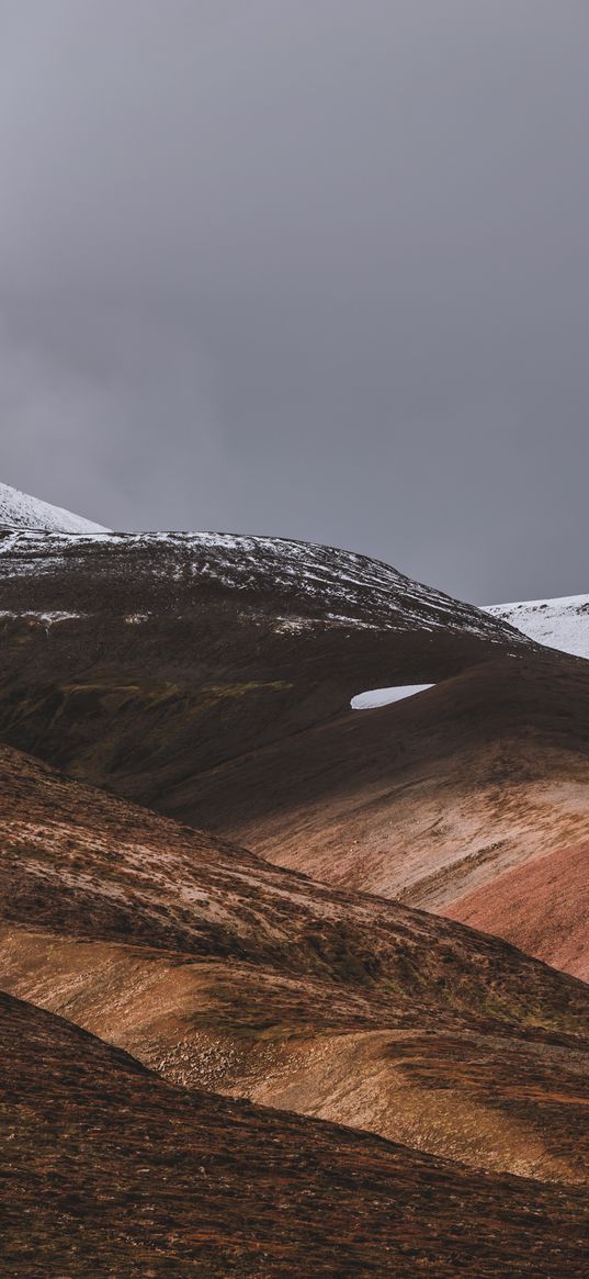 akureyri, iceland, hills, snow, sky