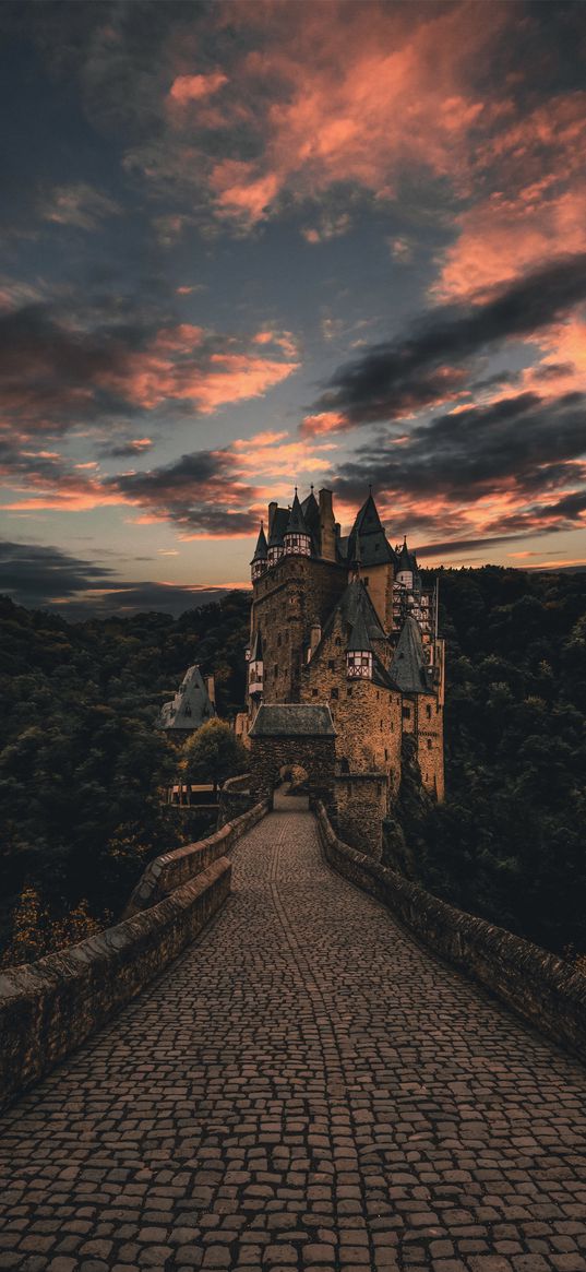 wierschem, germany, castle, trail, evening, sky