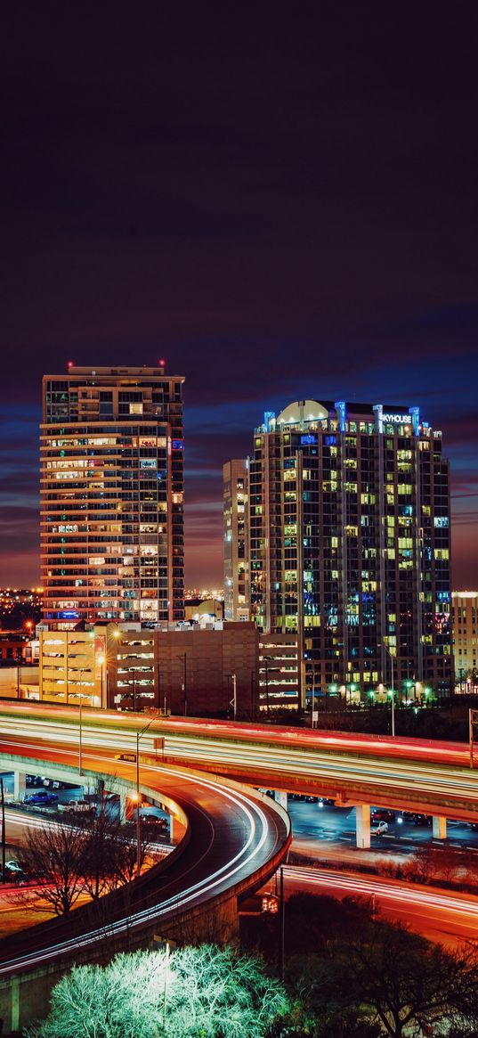 dallas, usa, night city, buildings, bridge