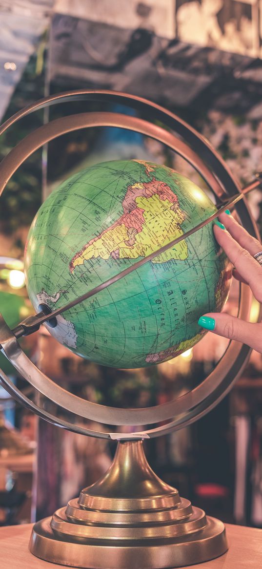 globe, hand, map