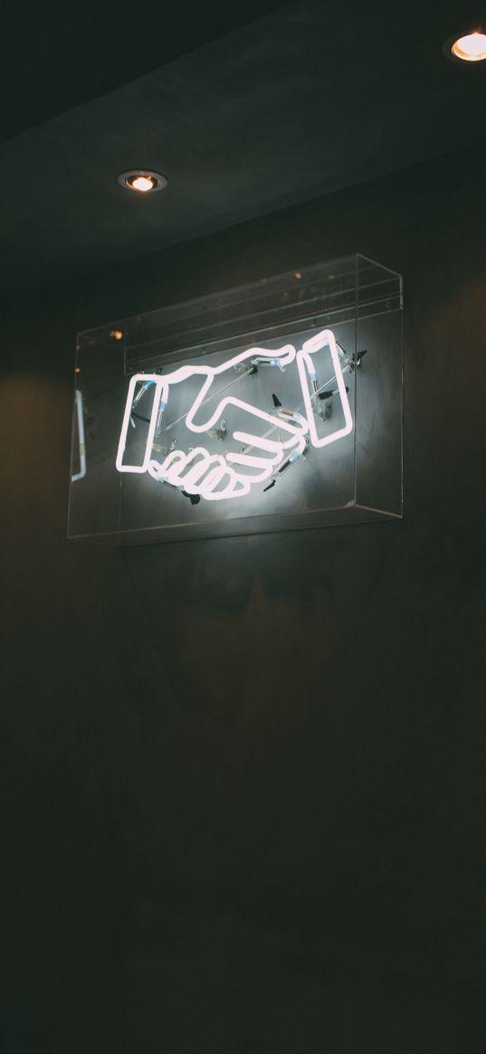 handshake, neon, wall